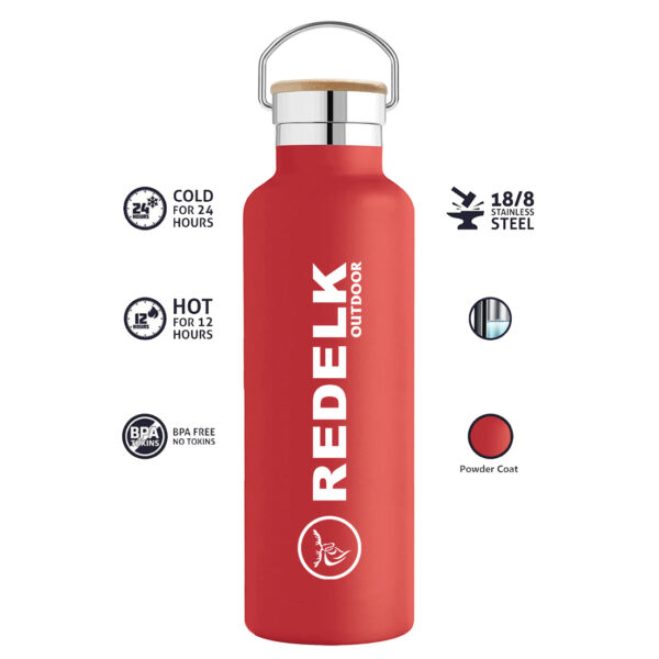 Stubai Borraccia Termica In Acciaio Inox 750ml - Tappo In Bambù Con Guarnizione Silicone - Ecologica E Riutilizzabile